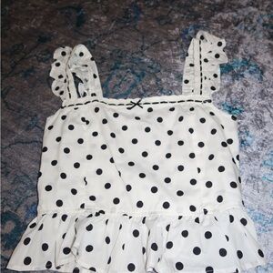 Polka Dot Ruffle Trim Top
